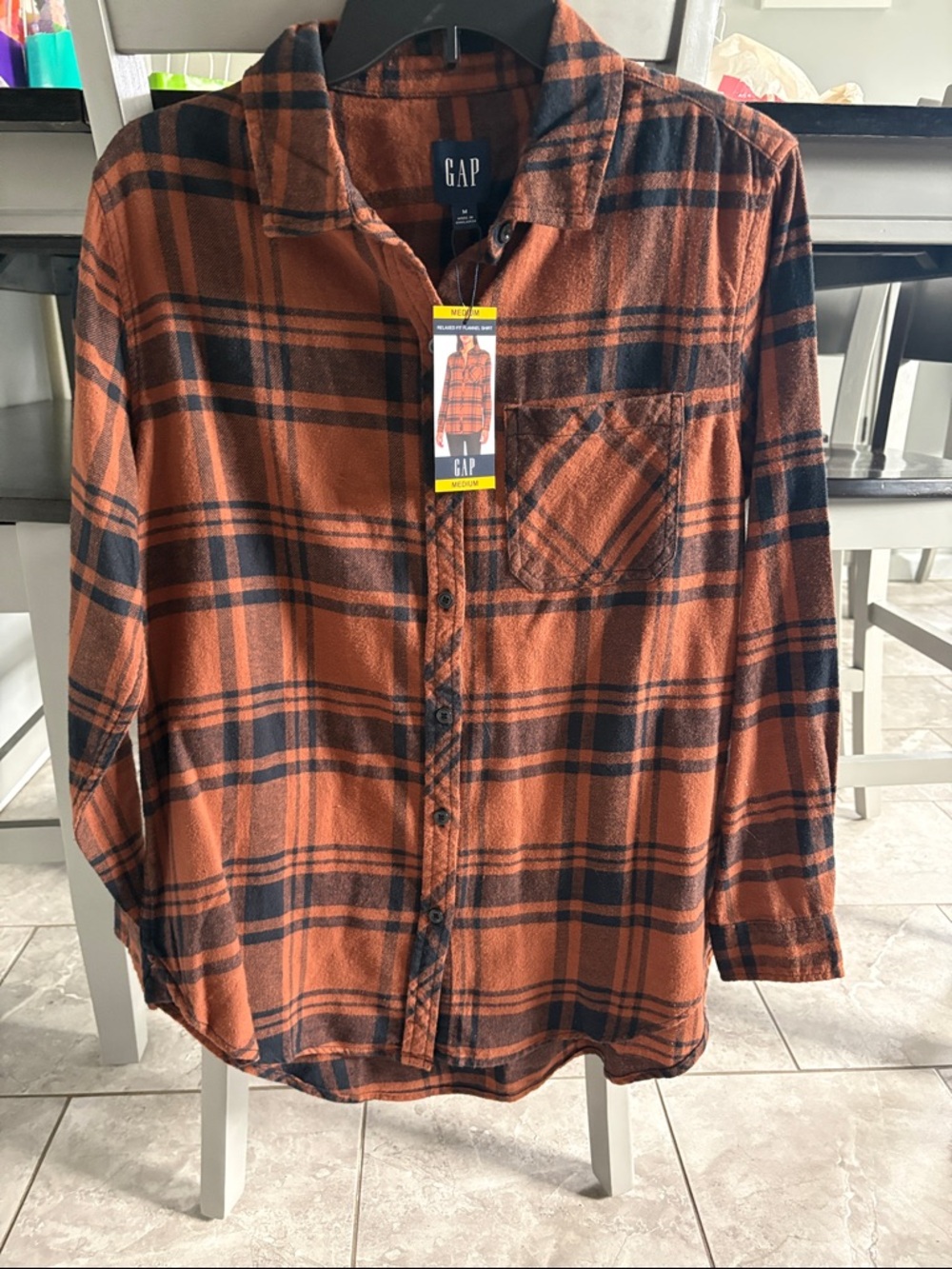GAP women’s orange/brown and Black Plaid Button-Down Shirt